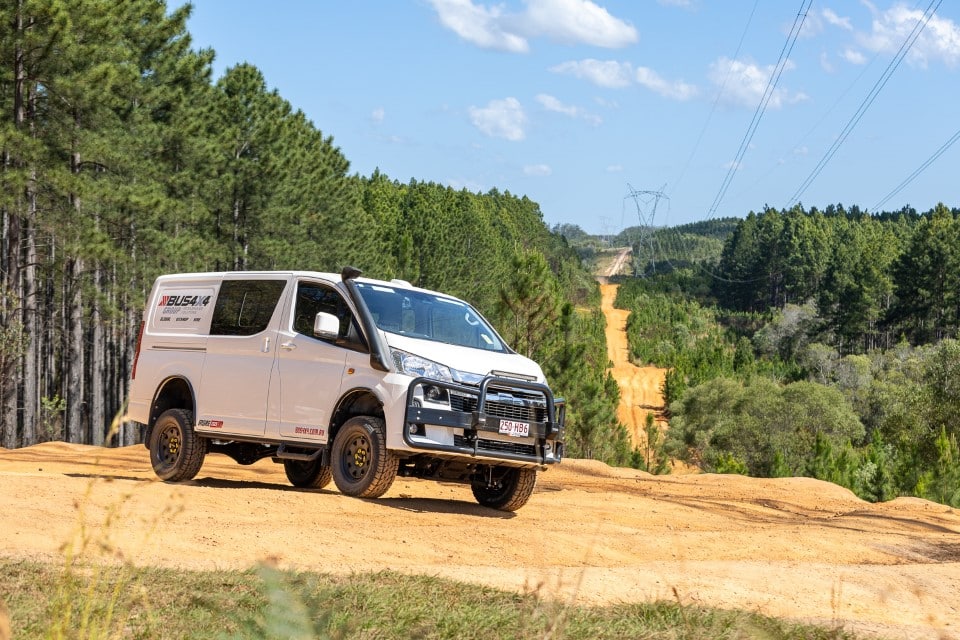 Toyota HiAce on the road | Featured image of the HiAce Accessories page for Bus 4x4 Group.